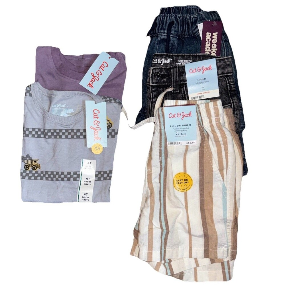 Cat & Jack Weekend Academy 4T Boy’s 5pc Clothing Lot NWT Shirts Shorts